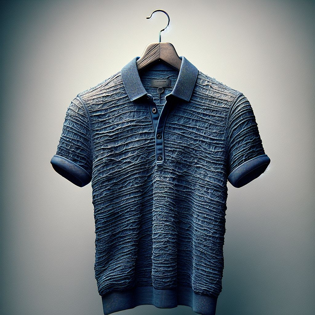 Muted Blue Textured Polo Shirt with Rolled Sleeves