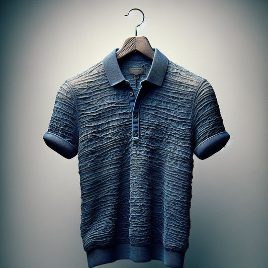 Muted Blue Textured Polo Shirt with Rolled Sleeves
