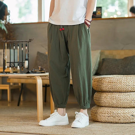 Relaxed Fit Elastic Cuff Jogger Pants for Men - Breathable Earthy G...
