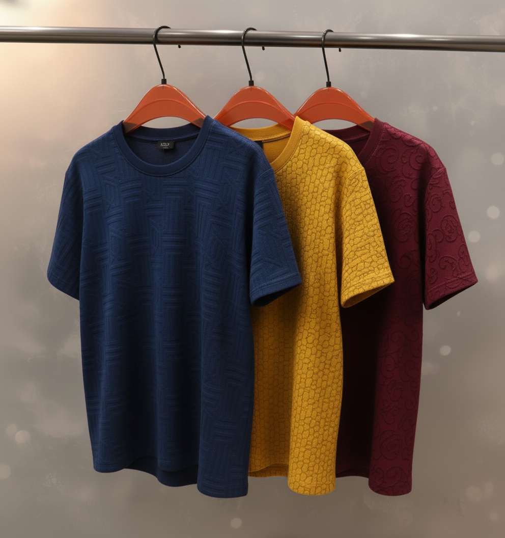 Minimalist Textured T-Shirt Set - Navy