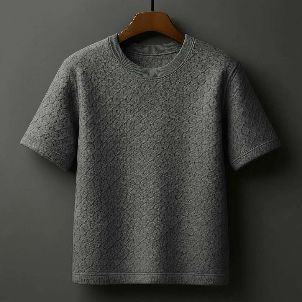 Sophisticated All-Over Textured T-Shirt - Grey