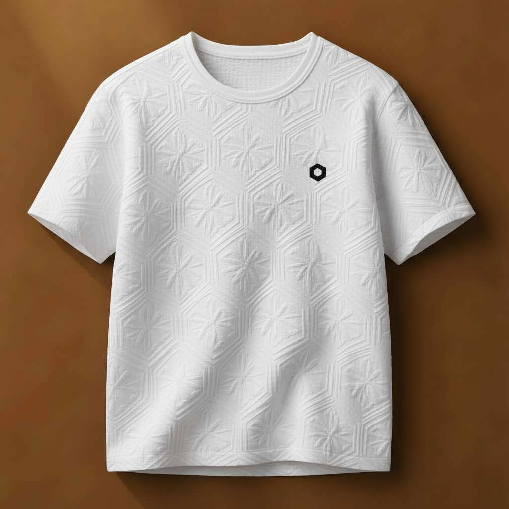 Textured White Hexagon T-Shirt - White