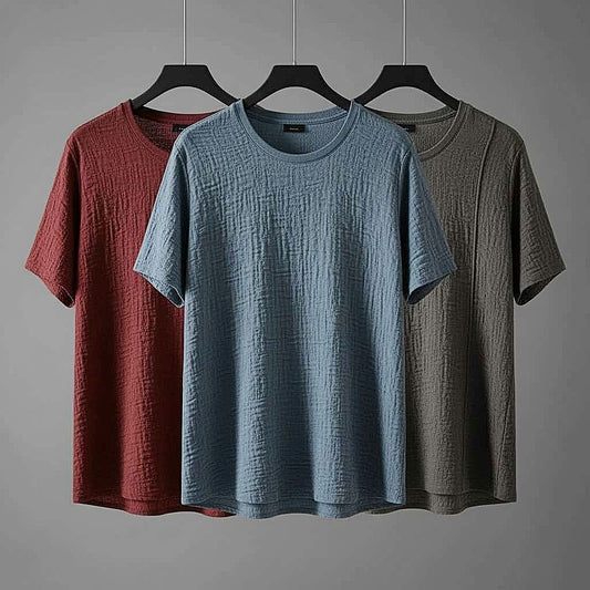 Casual T-Shirt Set: Textured Designs in Red, Blue, and Gray