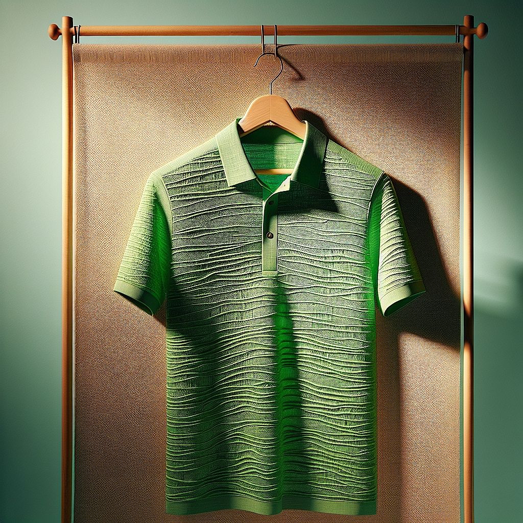 Dynamic Green Polo Shirt with Textured Design
