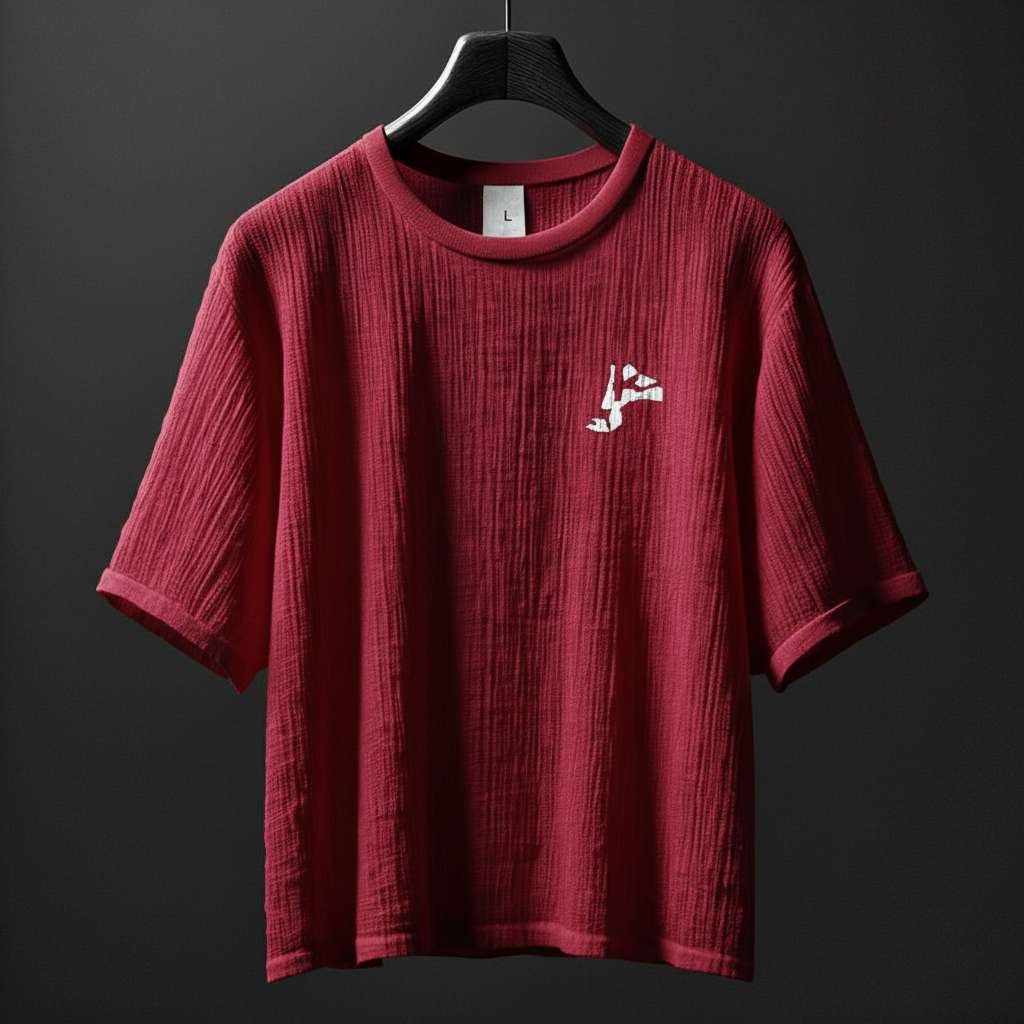Minimalist Ribbed White T-Shirt - Maroon