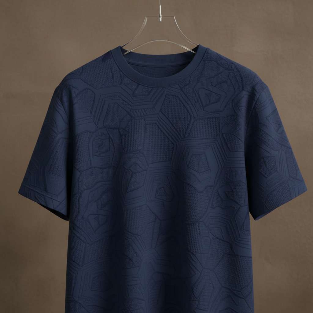 Sophisticated Geometric White T-Shirt - Navy