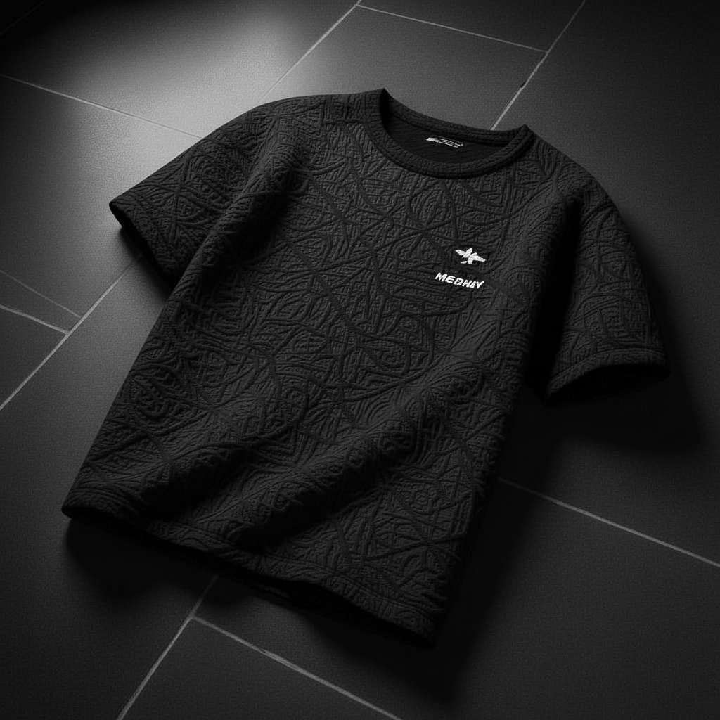 Sophisticated Textured T-Shirt Design - Black