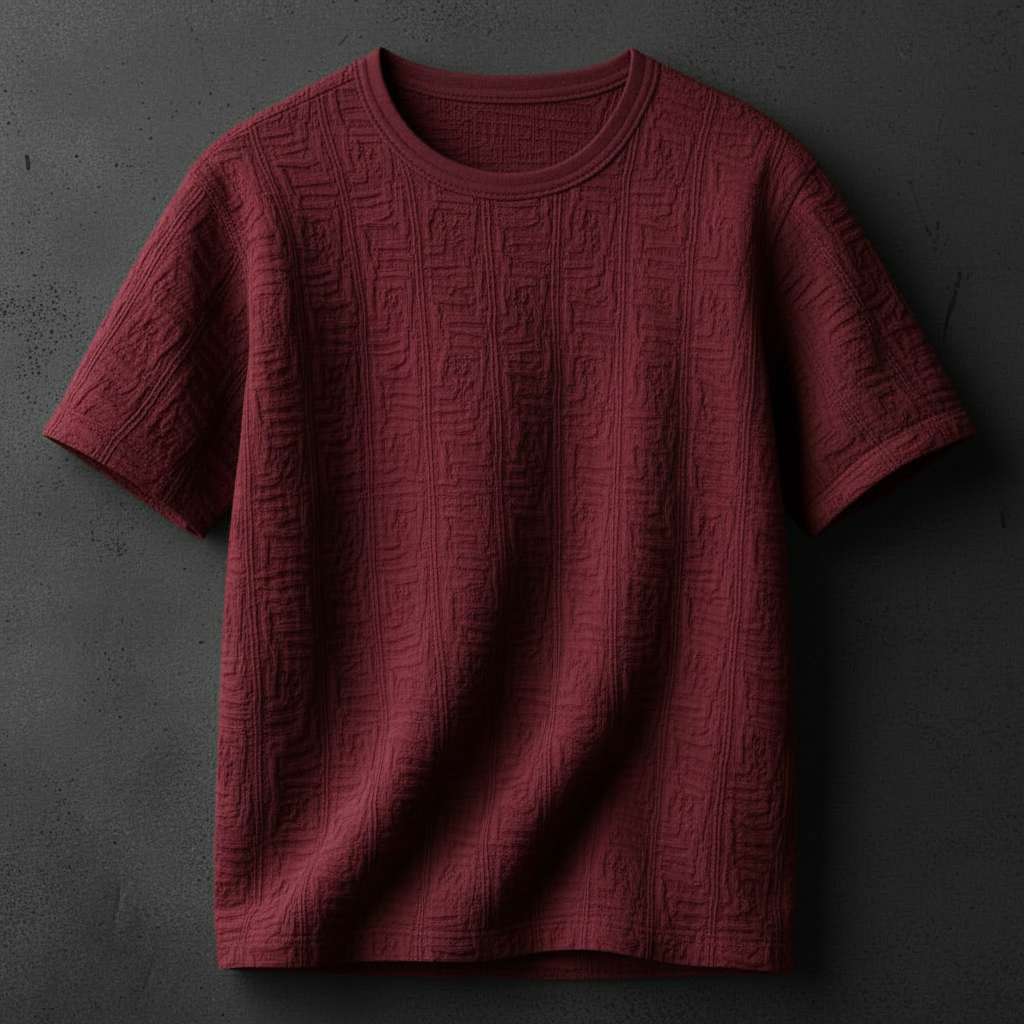 Elegant Embossed White T-Shirt - Maroon