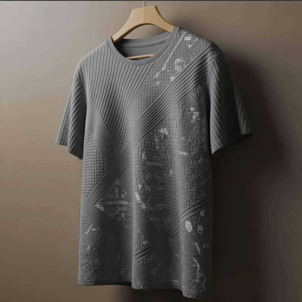 Geometric Grid T-Shirt Design - Grey