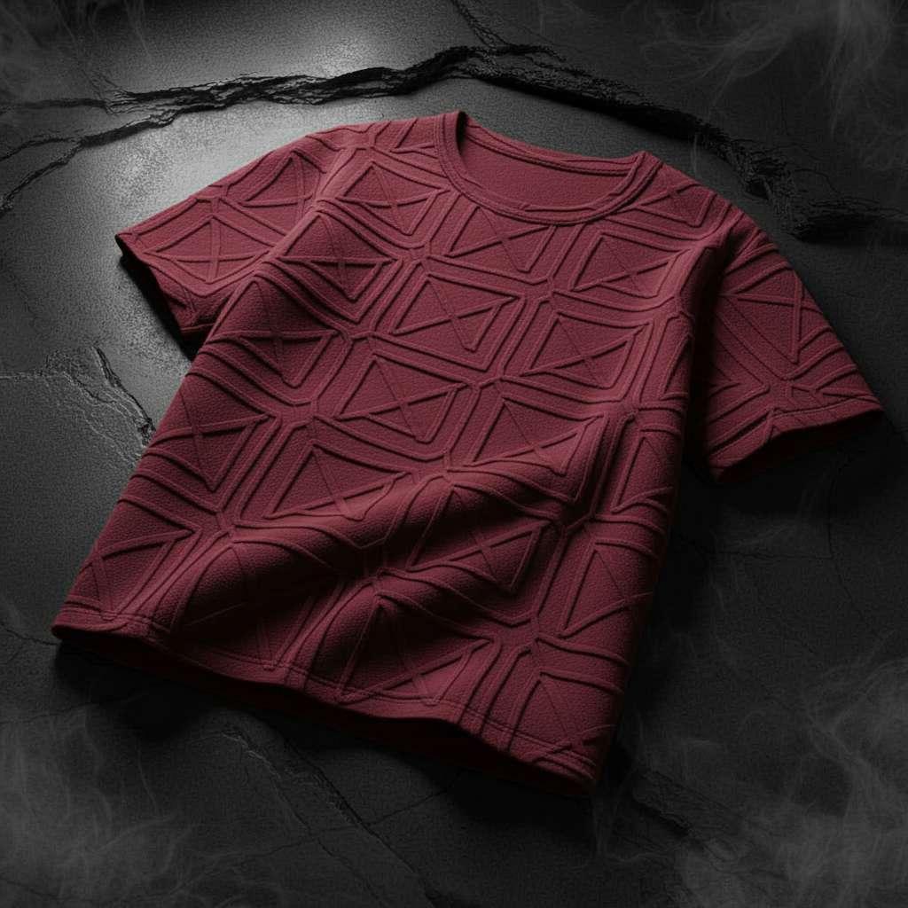 Geometric 3D T-Shirt Design - Maroon