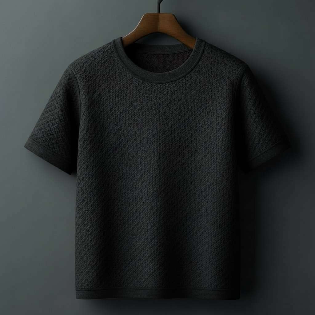 Minimalist Textured White T-Shirt - Black