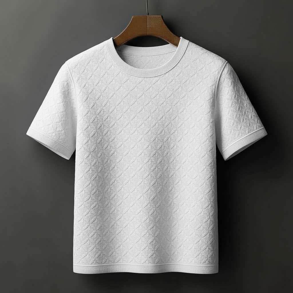 Elegant Embossed White T-Shirt - White