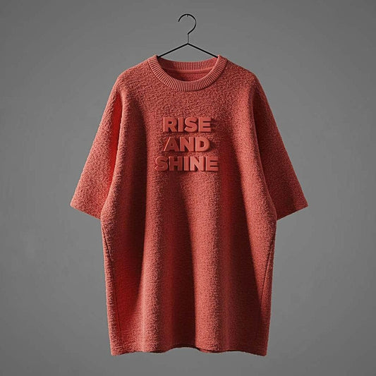 RISE AND SHINE Red Textured T-Shirt