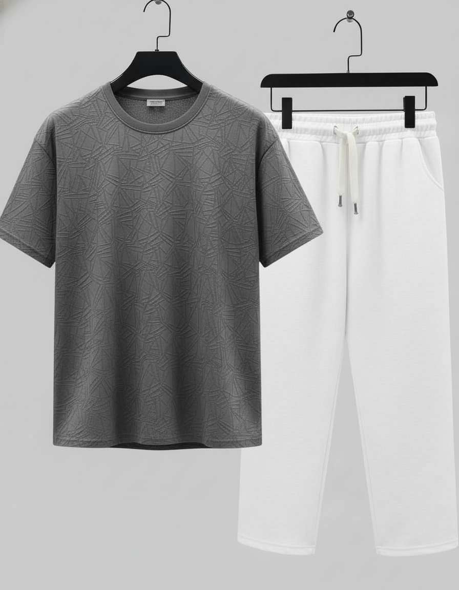 Minimalist Geometric Pattern T-Shirt - Grey