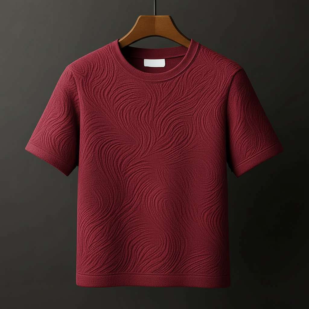 Minimalist Embossed T-Shirt - Maroon