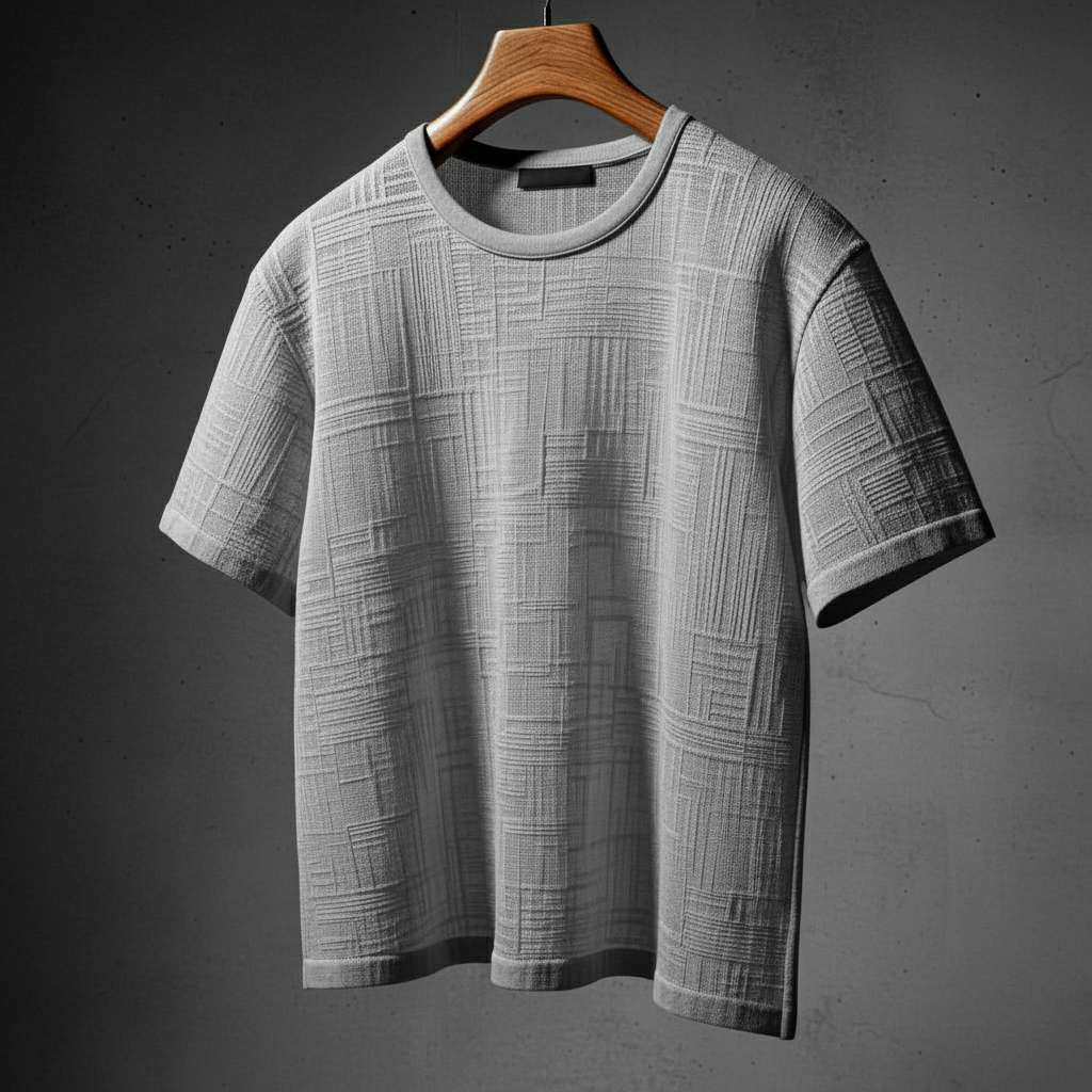Monochromatic Textured Grid T-Shirt - Grey