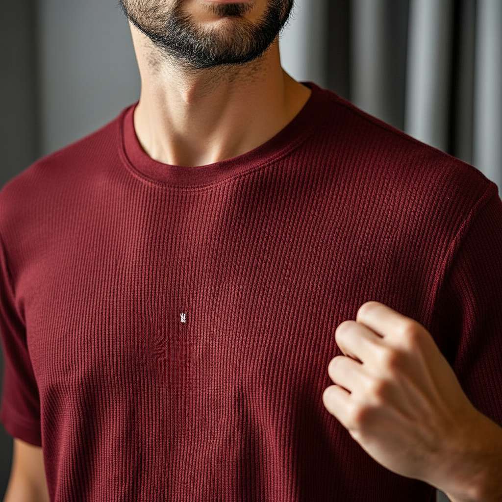 Classic White T-Shirt with Subtle Texture - Maroon