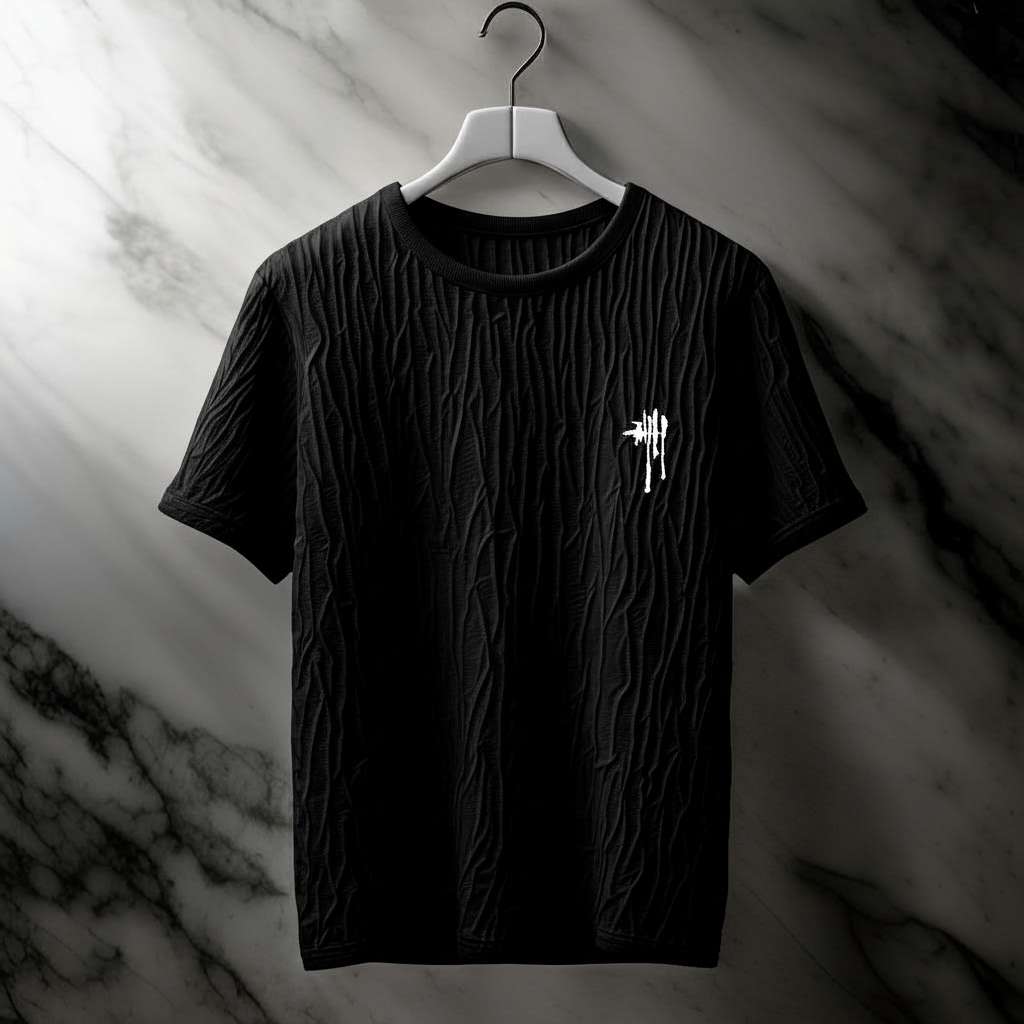 Textured White T-Shirt for Modern Elegance - Black
