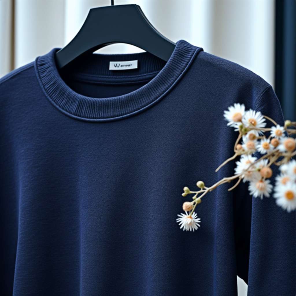 Elegant Floral White T-Shirt - Navy