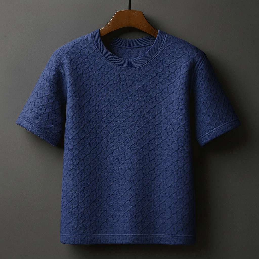 Sophisticated All-Over Textured T-Shirt - Navy