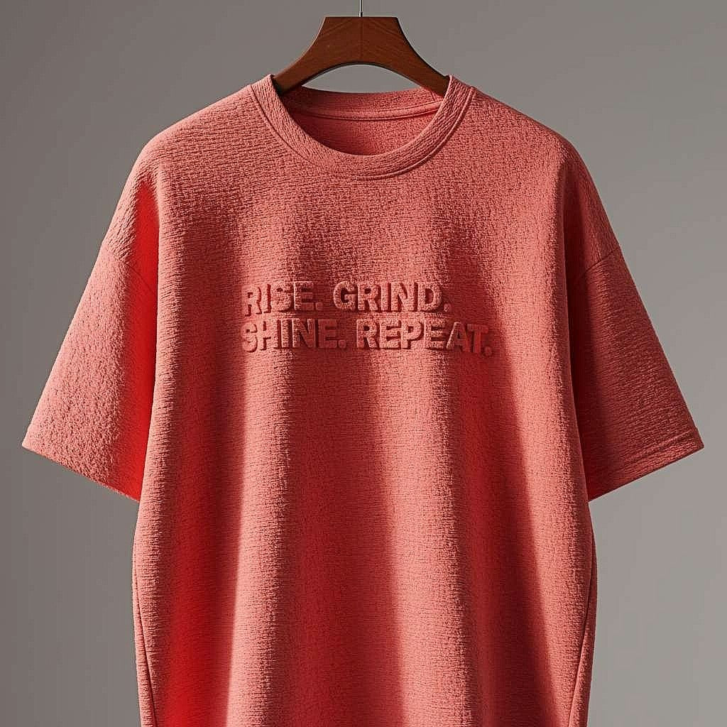 Vibrant Coral T-Shirt with Embossed Motivational Quote