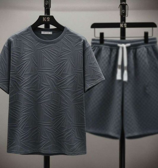 Embossed Geometric White T-Shirt - Grey