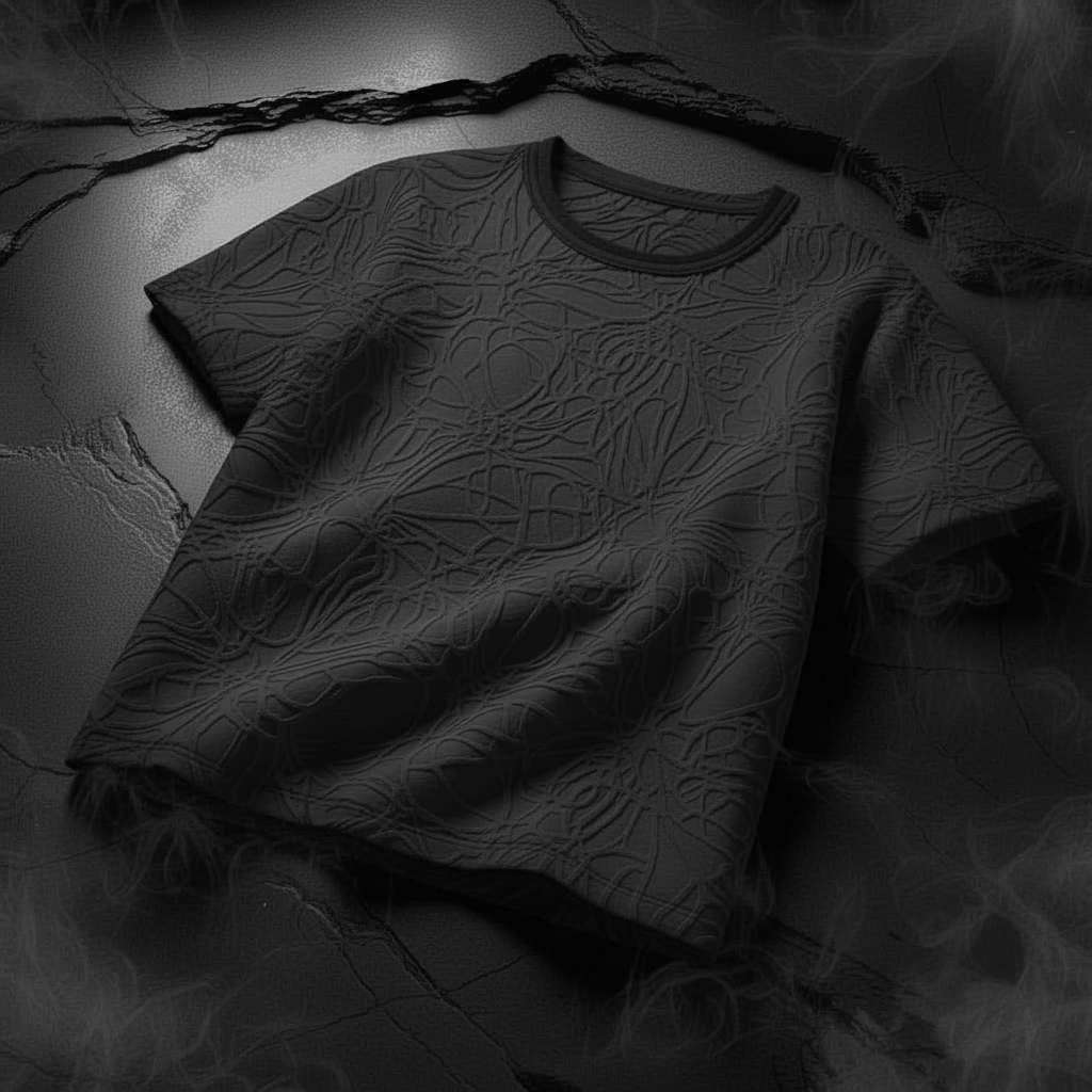 Embossed White-on-White T-Shirt - Black