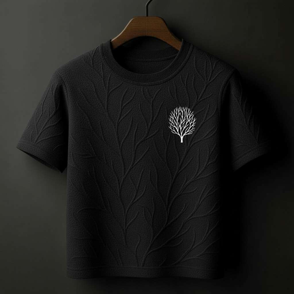 Embossed Branching Veins T-Shirt - Black
