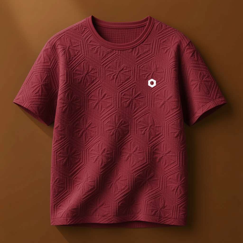 Textured White Hexagon T-Shirt - Maroon