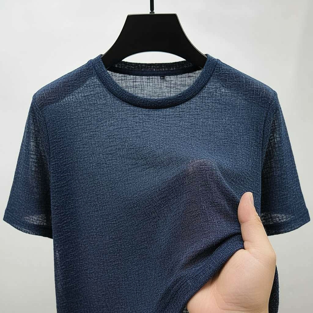 Navy Blue Textured T-Shirt with Soft Fabric