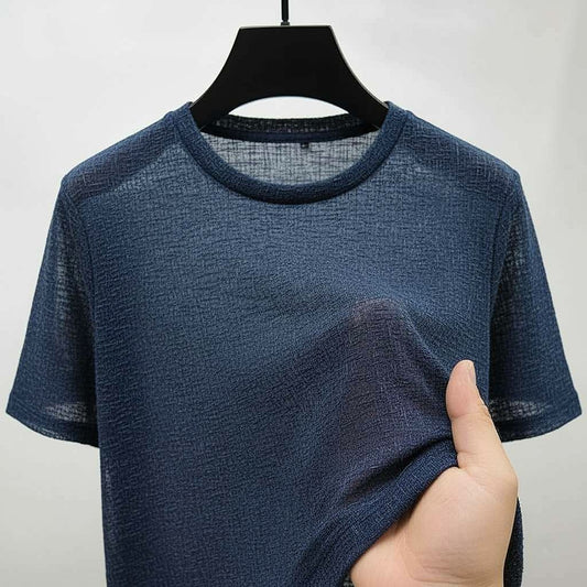 Navy Blue Textured T-Shirt with Soft Fabric