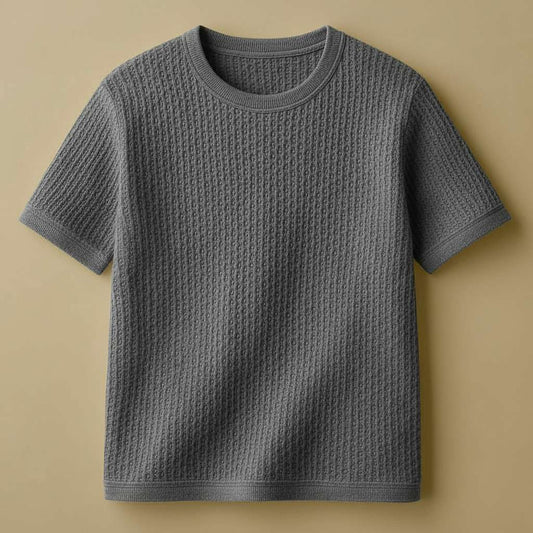 Minimalist Textured White T-Shirt - Grey