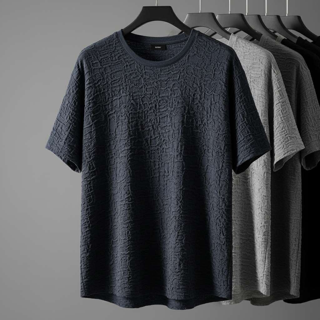 Embossed Texture T-Shirt in Dark Blue and Gray