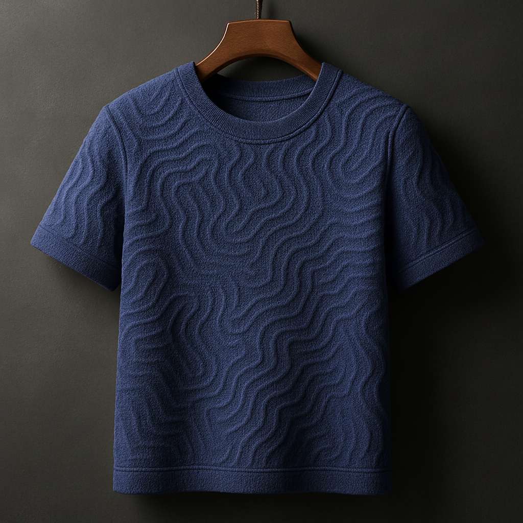 Monochromatic White Textured T-Shirt - Navy