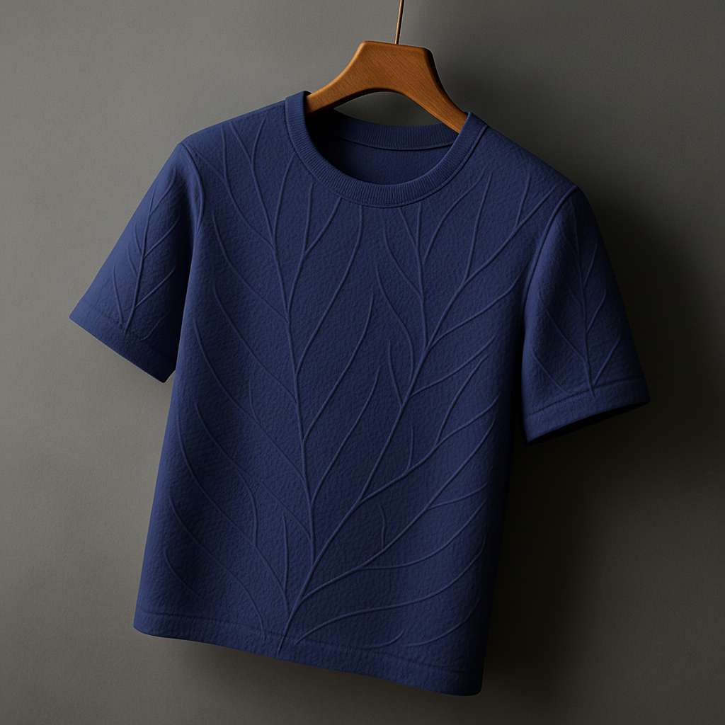 Elegant Monochromatic Leaf T-Shirt - Navy