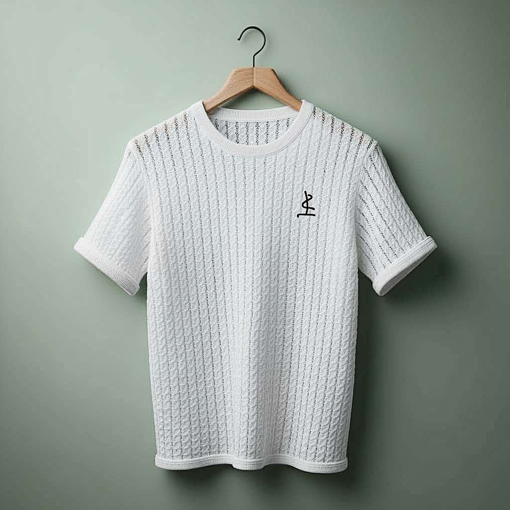 Textured White T-Shirt with Minimalist Design - White
