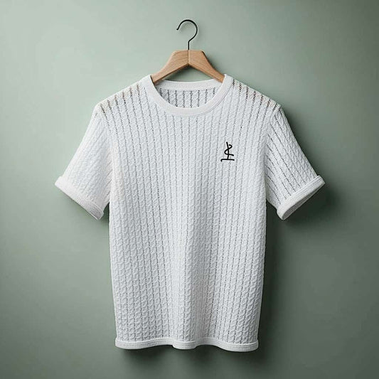 Textured White T-Shirt with Minimalist Design - White