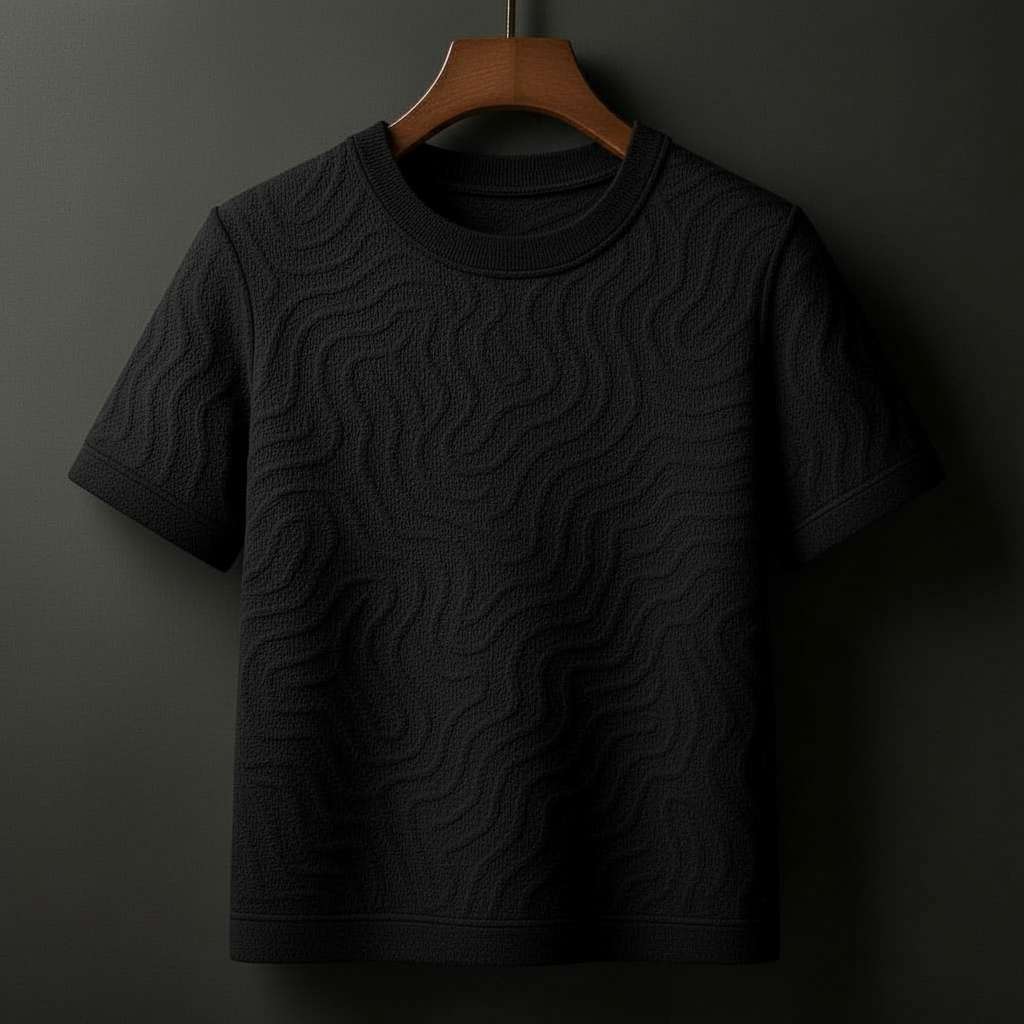Monochromatic White Textured T-Shirt - Black