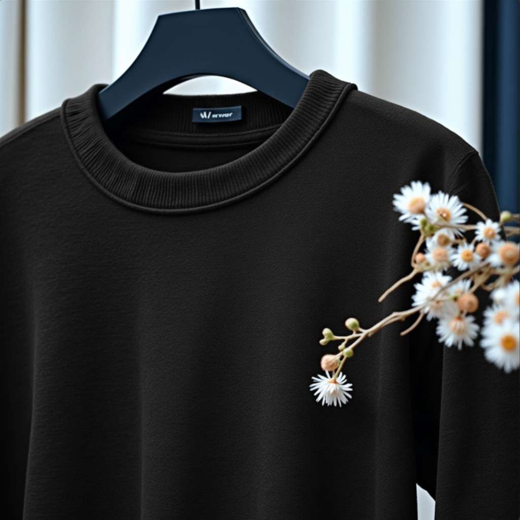 Minimalist Floral White T-Shirt - Black