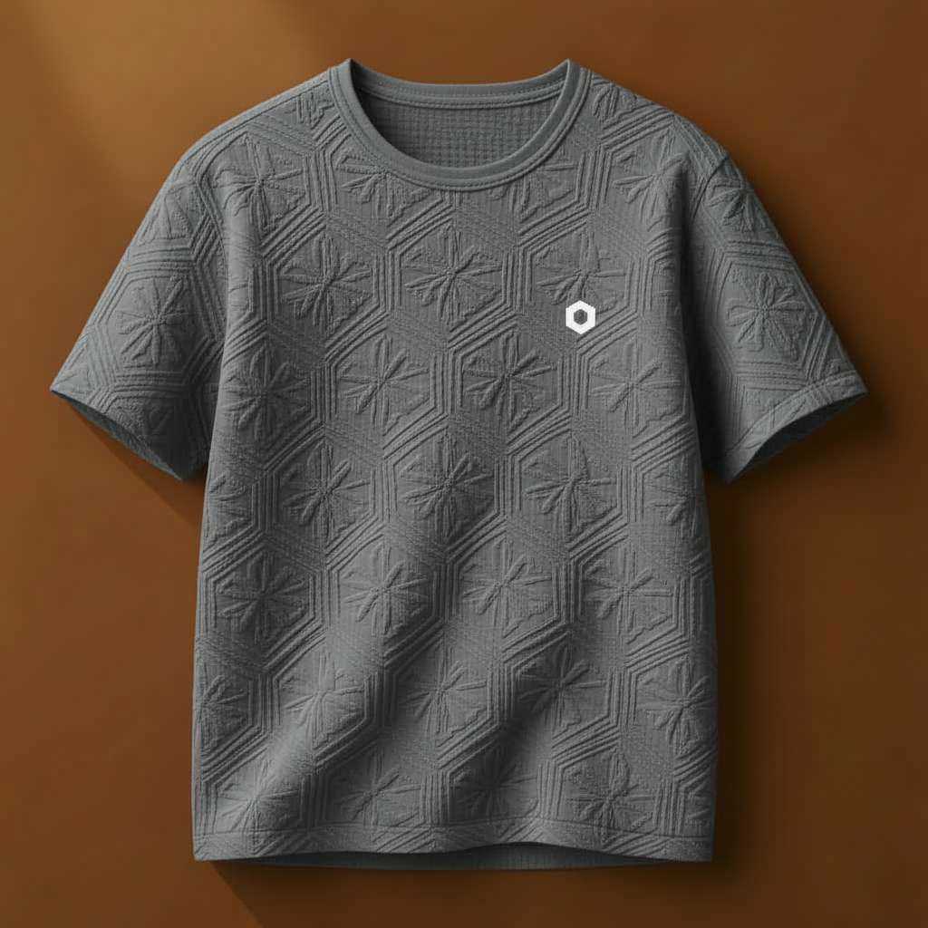 Textured White Hexagon T-Shirt - Grey