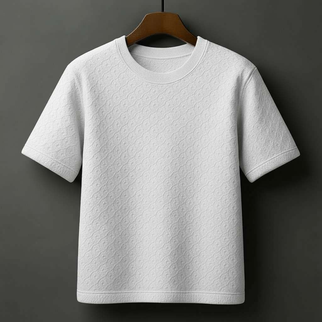 Sophisticated All-Over Textured T-Shirt - White