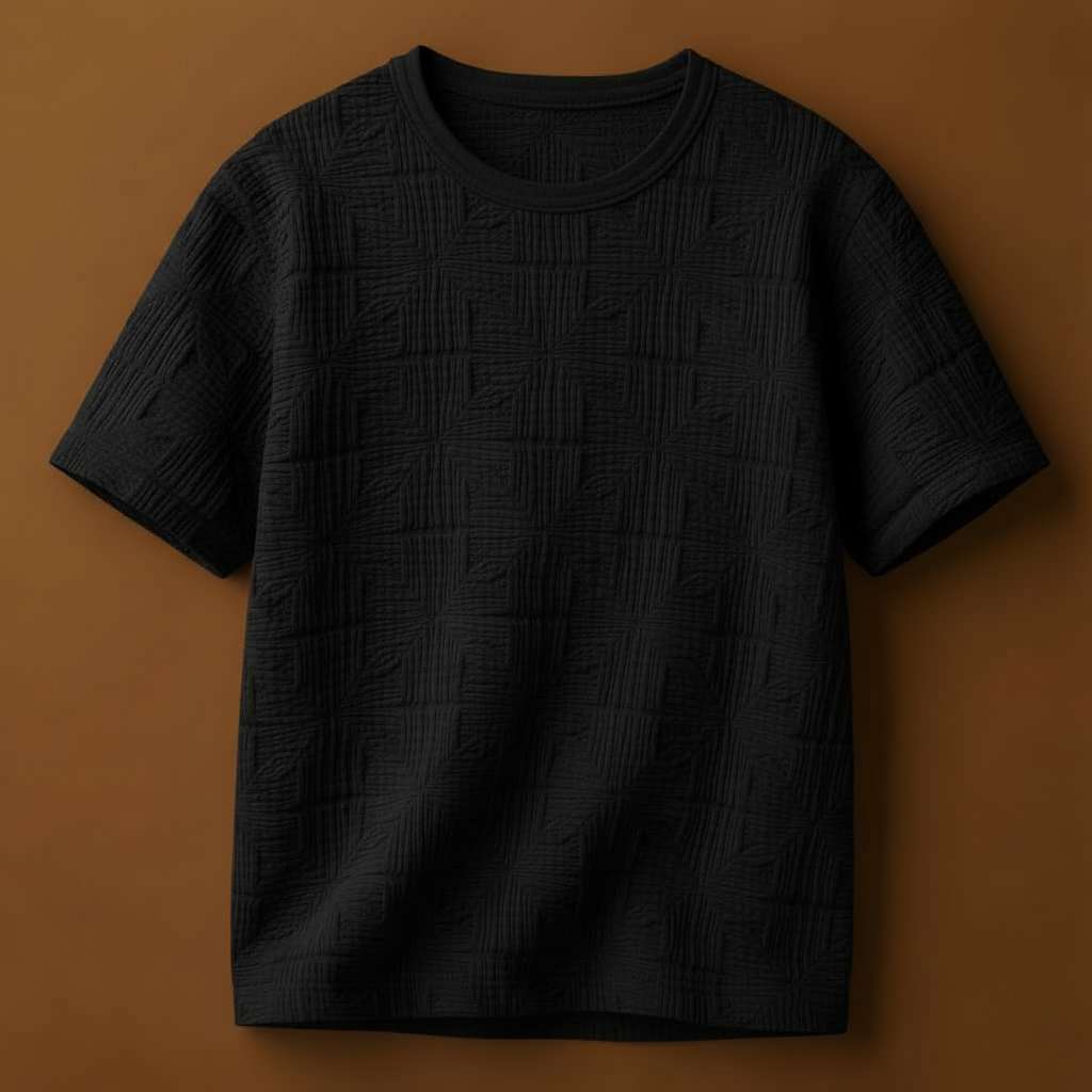 Sophisticated Textured White T-Shirt - Black