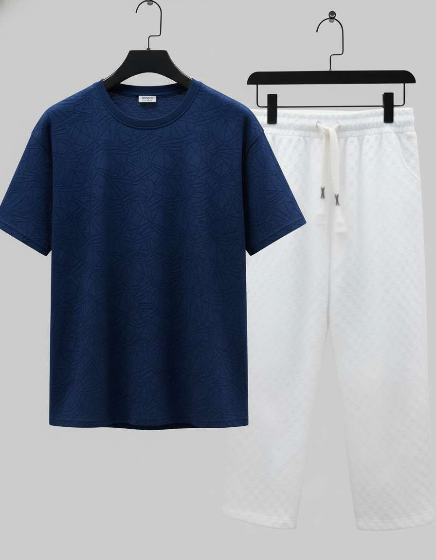 Minimalist Geometric Pattern T-Shirt - Navy