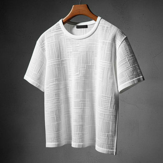 Monochromatic Textured Grid T-Shirt - White