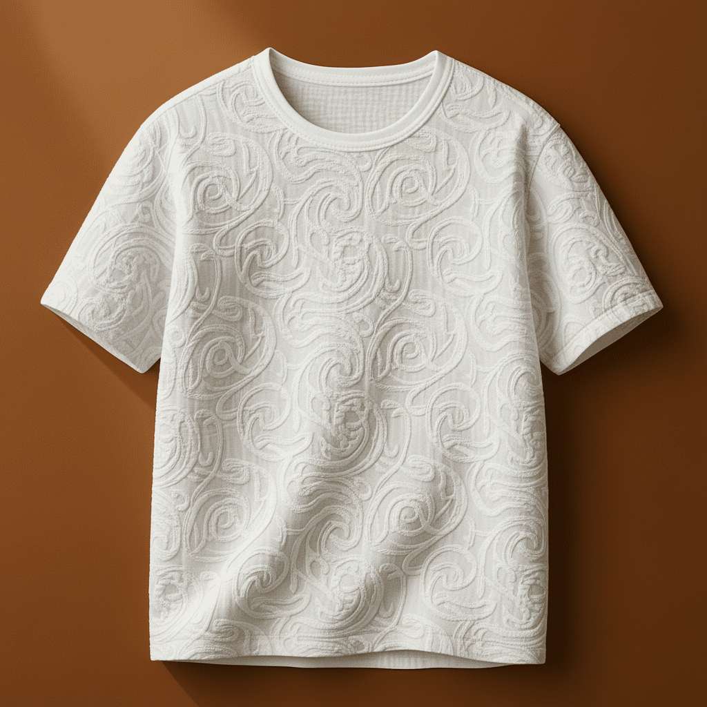 Embossed White T-Shirt with Abstract Patterns - White
