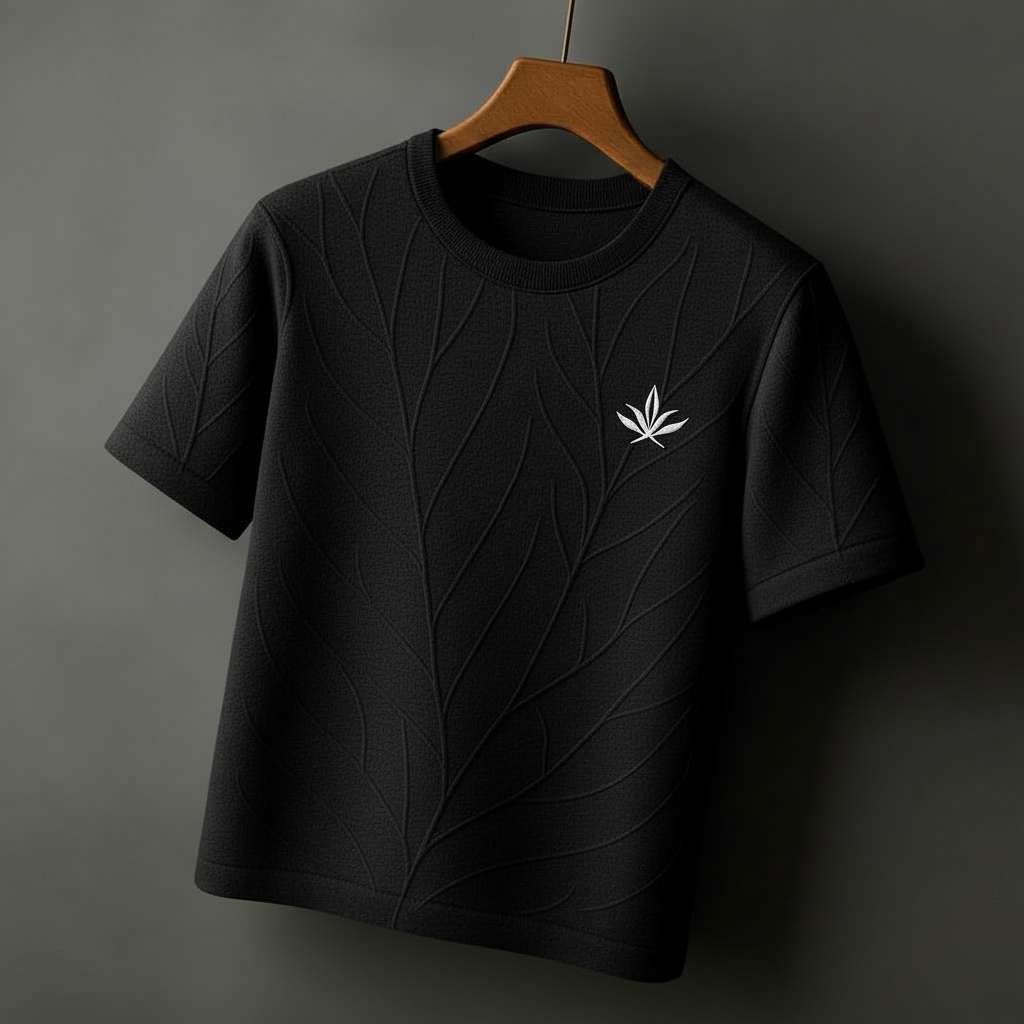 Elegant Monochromatic Leaf T-Shirt - Black