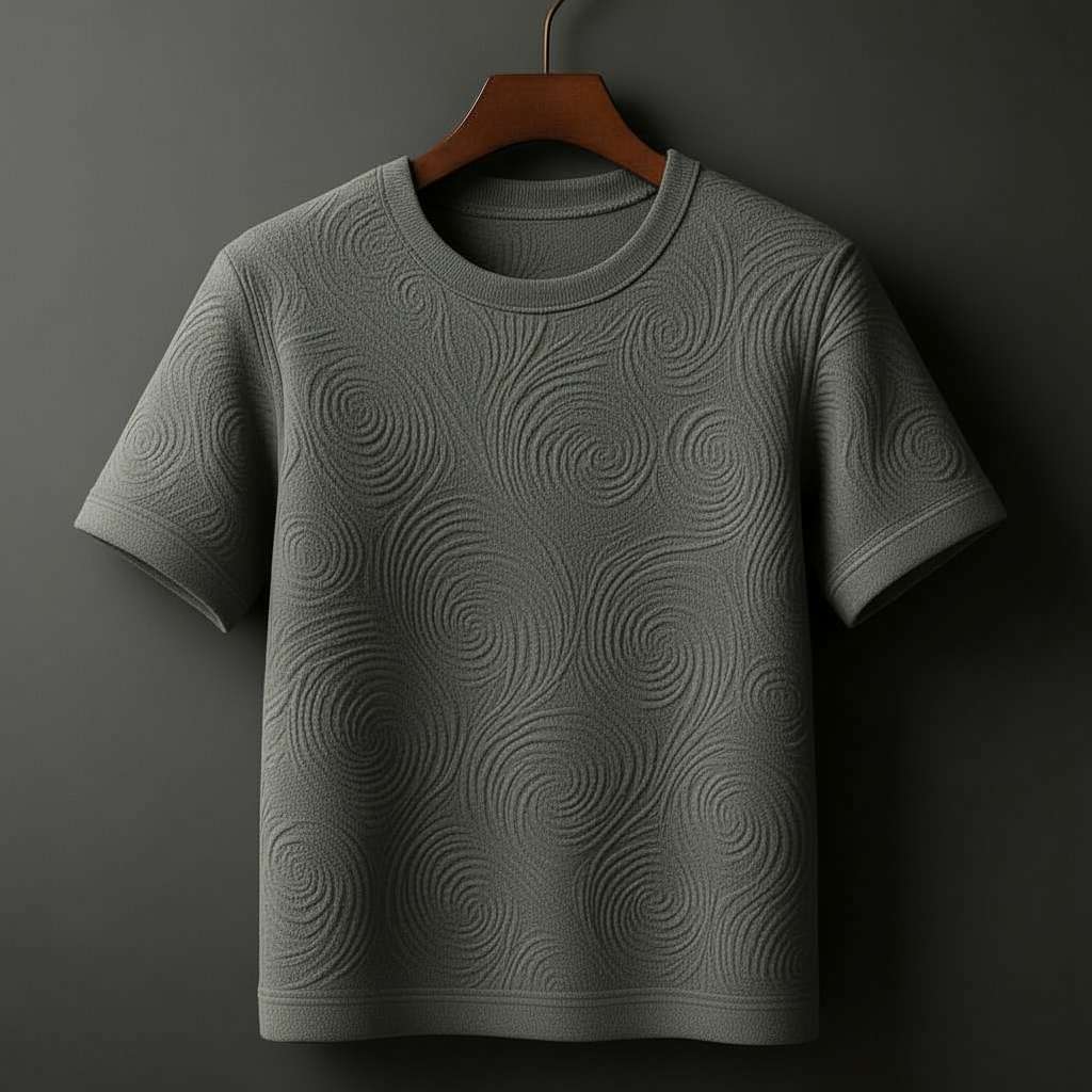 Embossed Swirl White T-Shirt - Grey