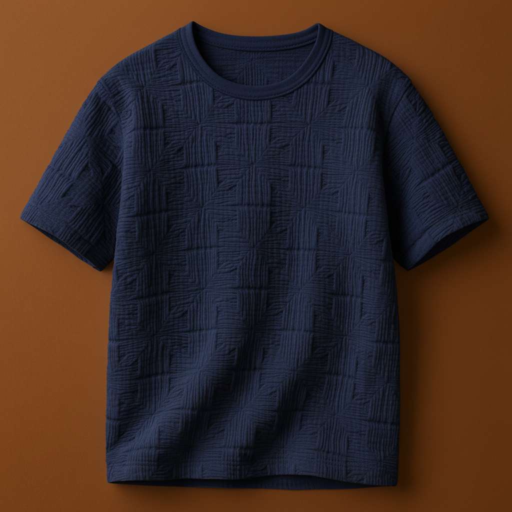 Geometric Texture White T-Shirt - Navy
