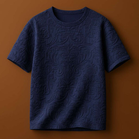 Elegant Monochromatic Baroque T-Shirt - Navy