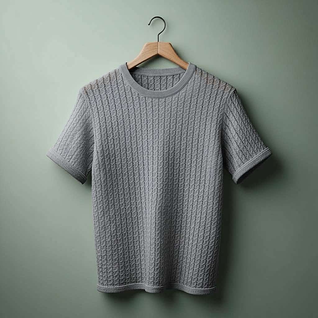 Textured White T-Shirt with Minimalist Design - Grey